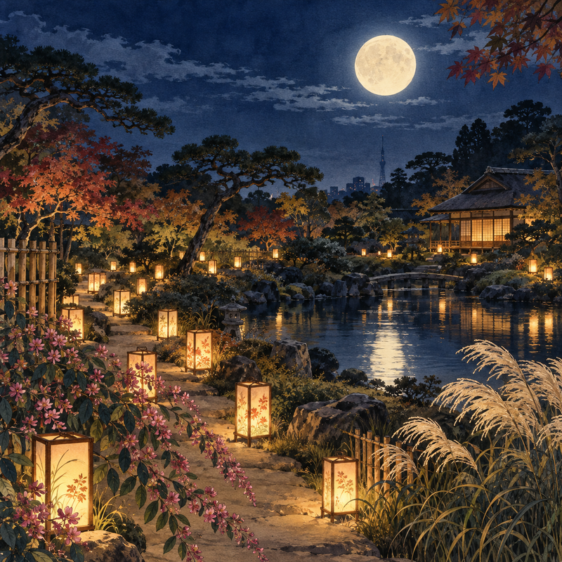 【秋の夜長、向島百花園で月を眺めるひととき🌕】
