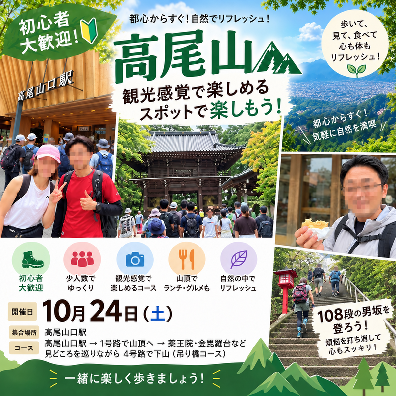 【10月24日(土)開催】高尾山で秋晴れハイキング体験🧗✨ 大人の休日・交流楽しみながらプチ観光😊