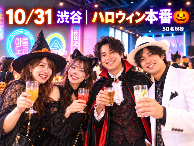 🎃渋谷｜31ハロウィン本番パーティ🍻50名規模✨飲み放題＆料理5品｜コスプレなし・おひとり参加歓迎