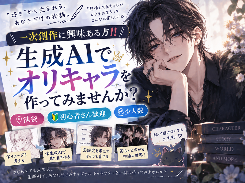 【一次創作】生成AIでオリキャラを作ってみませんか？🤗✨【池袋・初心者さん歓迎🔰】【少人数】【１時間】