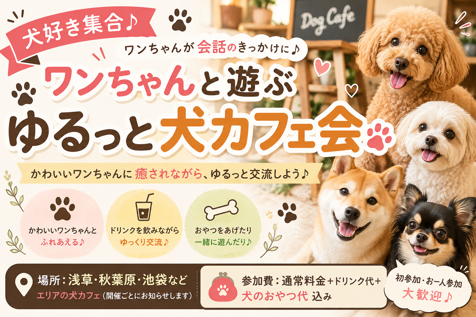 🐶犬好き集合♪秋葉原でワンちゃんと遊ぶゆるっと犬カフェ会🐾