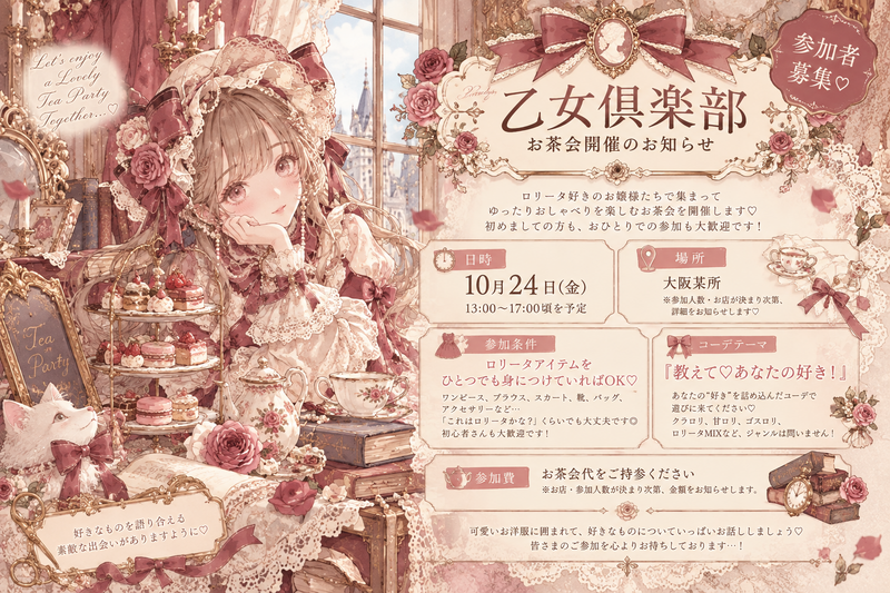 第1回 乙女倶楽部お茶会(初心者大歓迎🙌🏻‪💕︎︎男女問いません！)