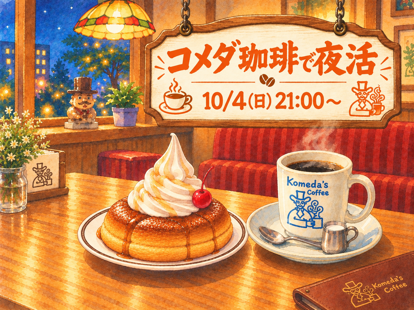 ゆったりコメダ珈琲で夜活☕️‪🌃
