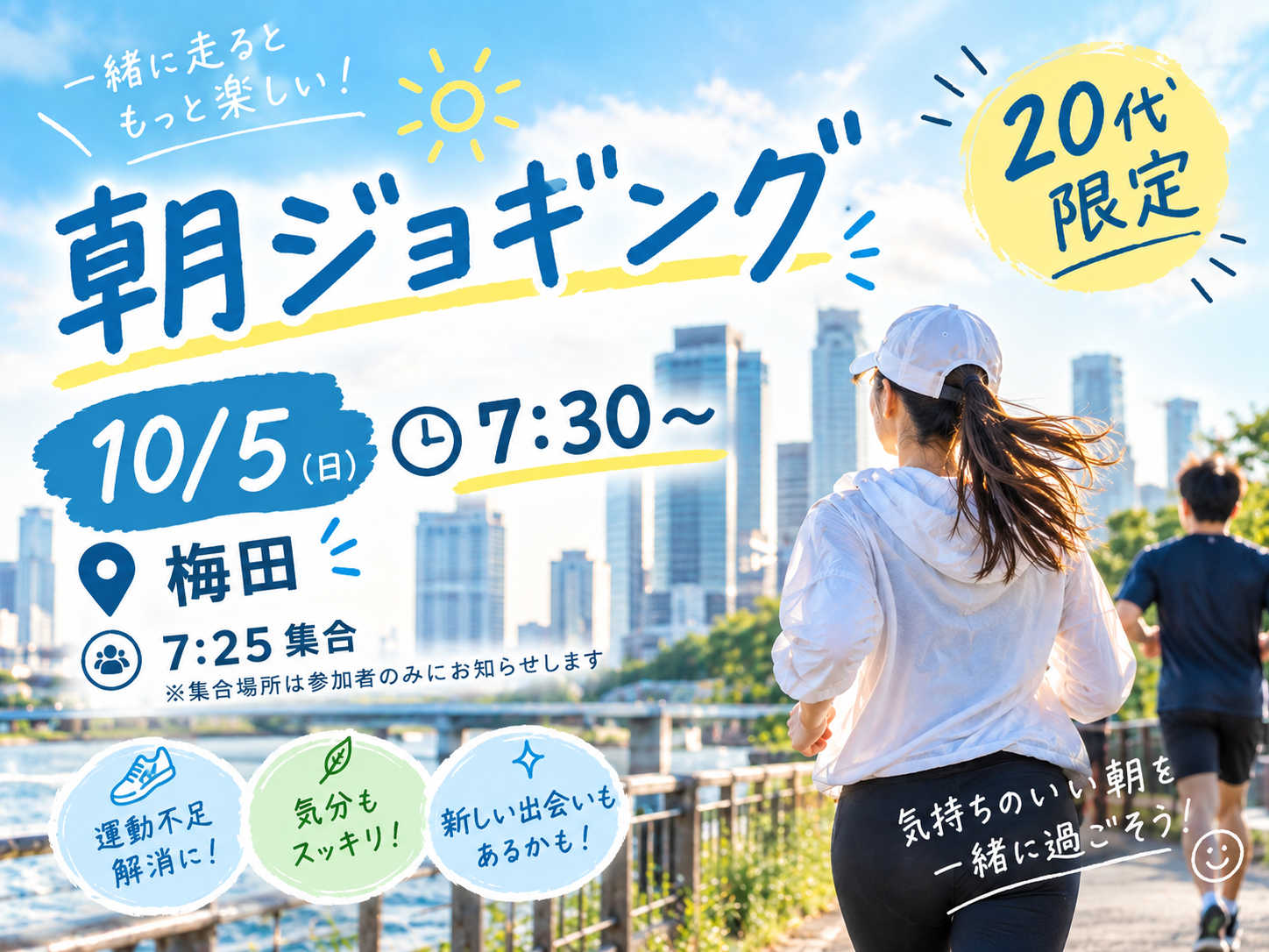 【10/5 朝7:30〜】梅田で爽快モーニングジョギング🏃‍♀️🏃‍♂️ 朝活＆リフレッシュ限定！満席間近✨
