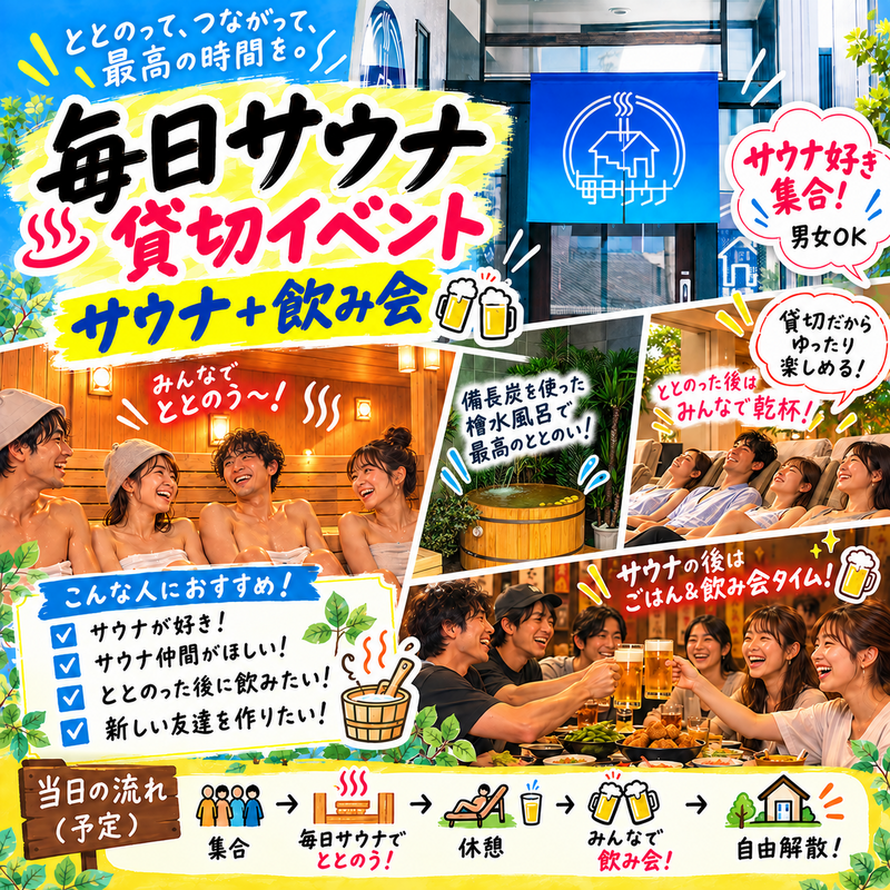 【男女ok】東京八王子、毎日サウナでサウナ貸切＋アフター飲み会！♨️🍻