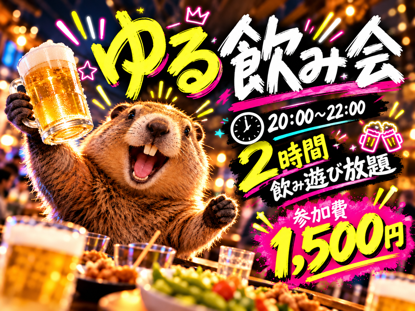【1500円で2時間飲み放題】超コスパイベント！飲んで遊べる"ゆる飲み会"！初参加はもちろん、お一人様も大歓迎！
