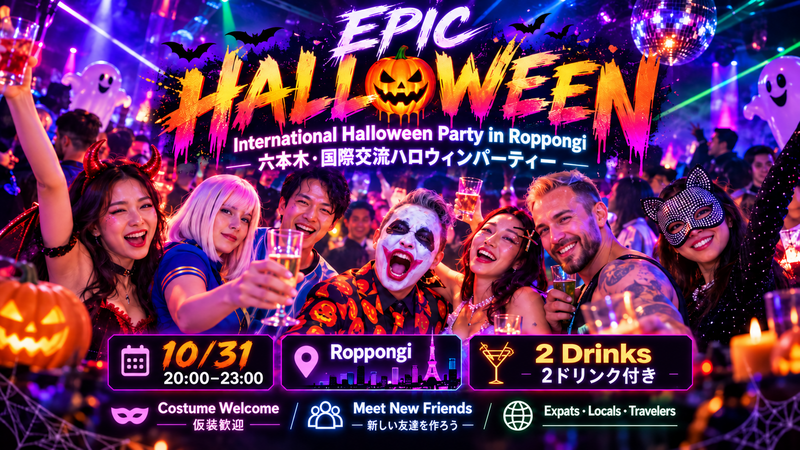 🎃EPIC ハロウィン・パーティー＠六本木👻【2ドリンク付き】仮装大歓迎・一人参加OK