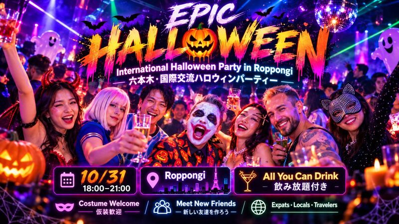 🎃EPIC ハロウィン・パーティー＠六本木👻【飲み放題付き】仮装大歓迎・一人参加OK