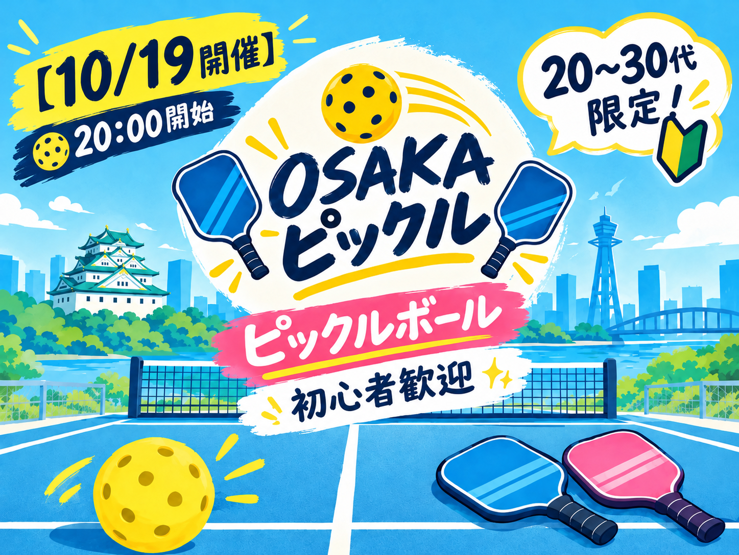 【10/19開催】20:00開始🎾20〜30代限定！屋内ピックルボール／初心者歓迎✨