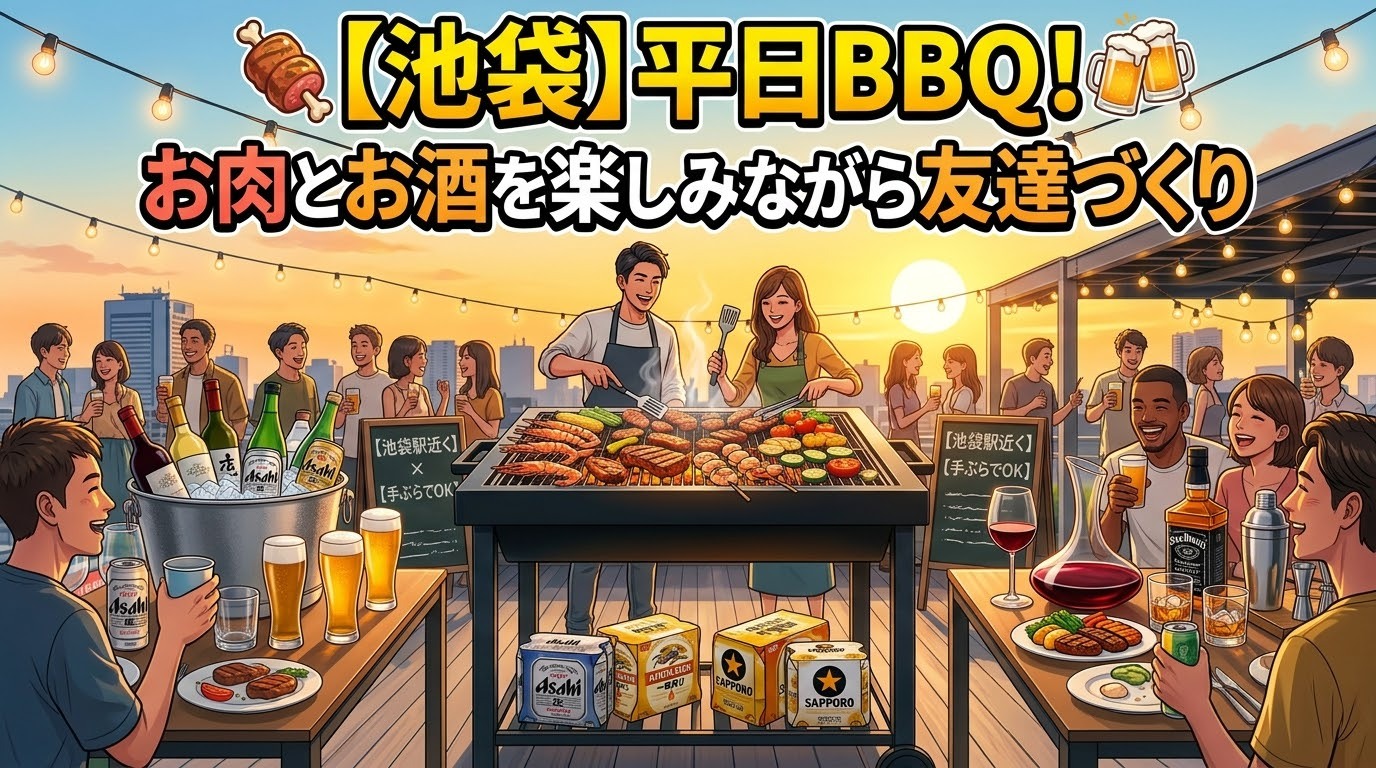 🍖【池袋】平日BBQ！お肉とお酒を楽しみながら友達づくり🍻