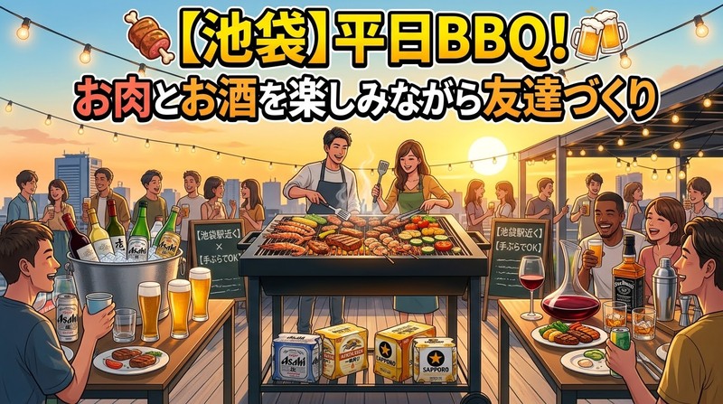 🍖【池袋】平日BBQ！お肉とお酒を楽しみながら友達づくり🍻
