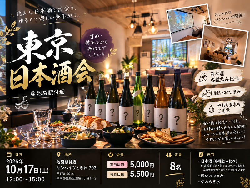 【あと２〜3名募集！】初心者が集まる東京日本酒会🍶＠池袋駅付近