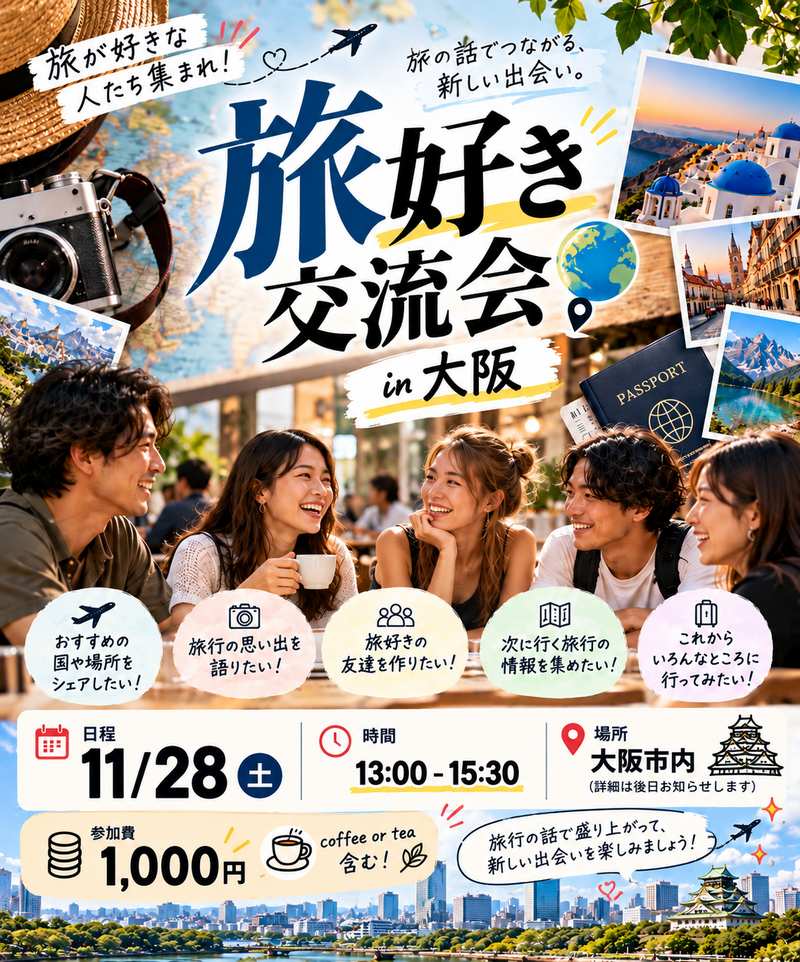 昼の部は　旅好きカフェ会　in大阪