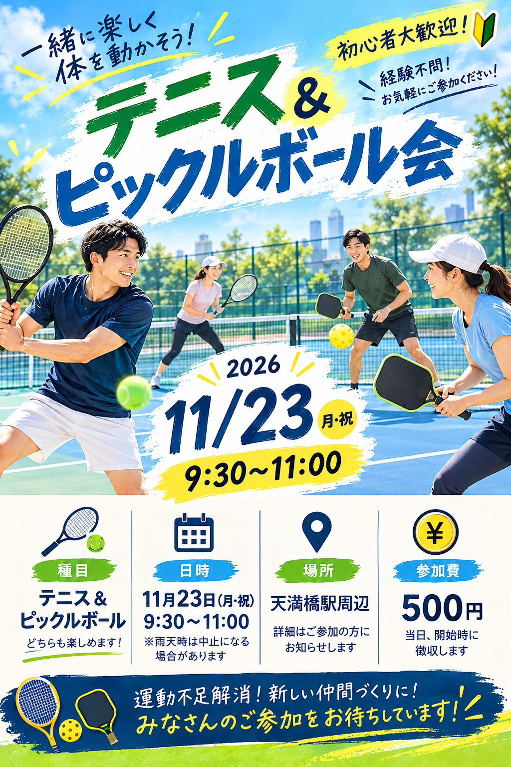 11月23日9時30分〜11時　大阪テニス&ピックルボール会