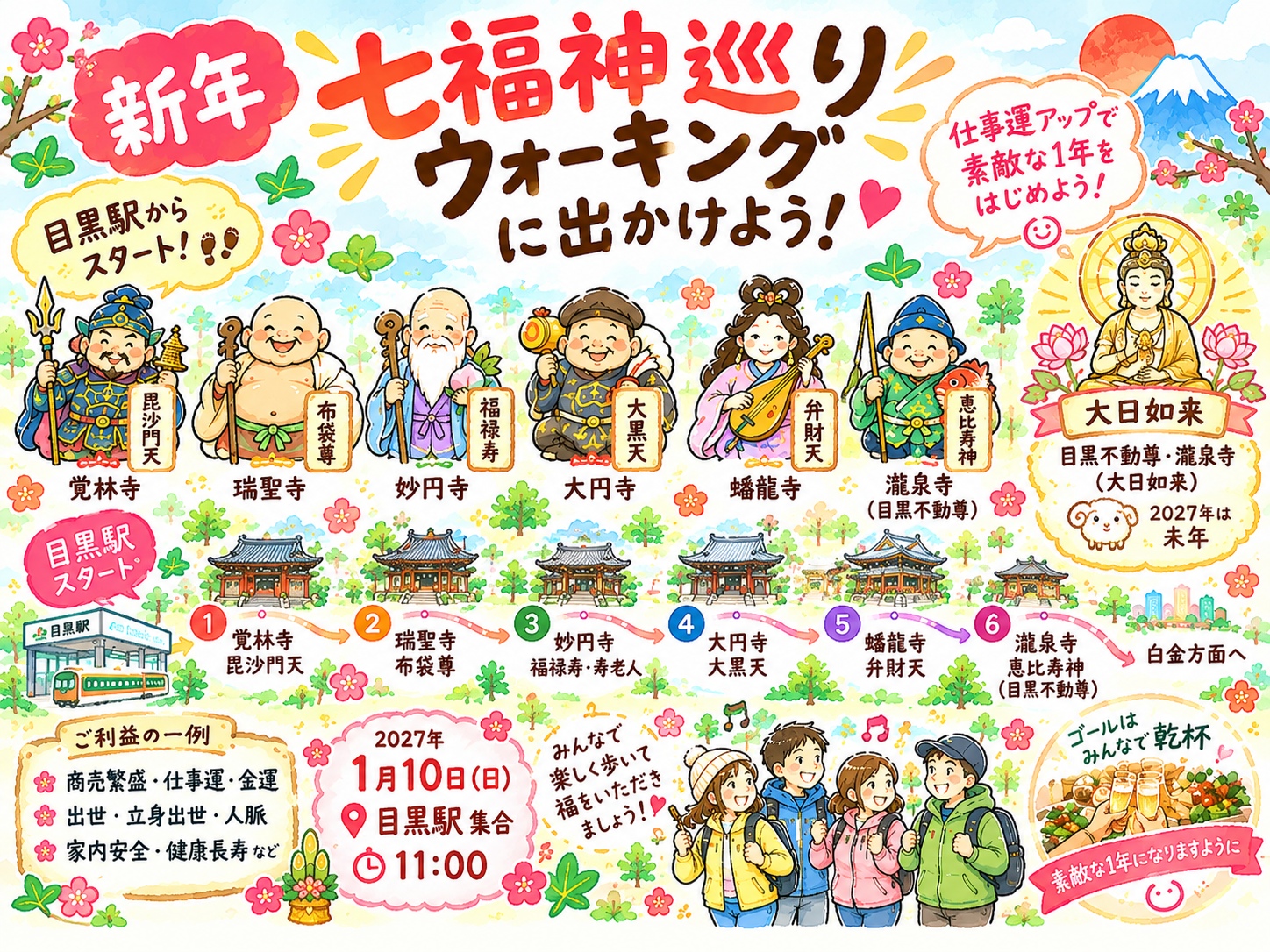 新年 七福神巡りウォーキングに出かけよう❣️未年の守り神にも会いに行こう