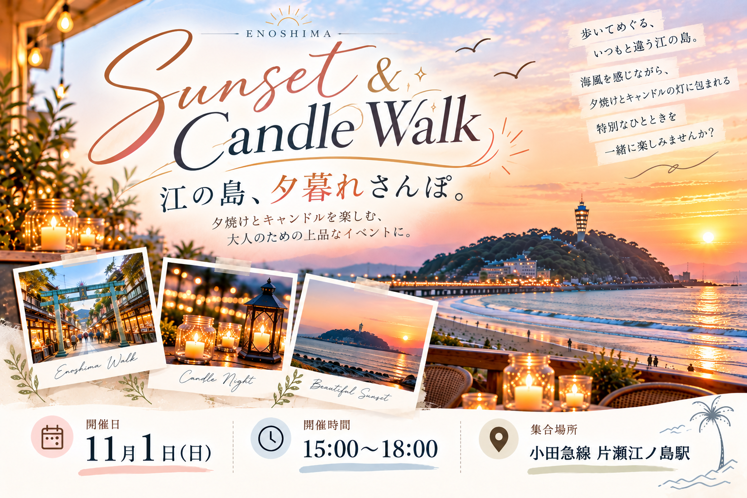 【11/1(日)】Sunset & Candle Walk｜江の島、夕暮れさんぽ♪
