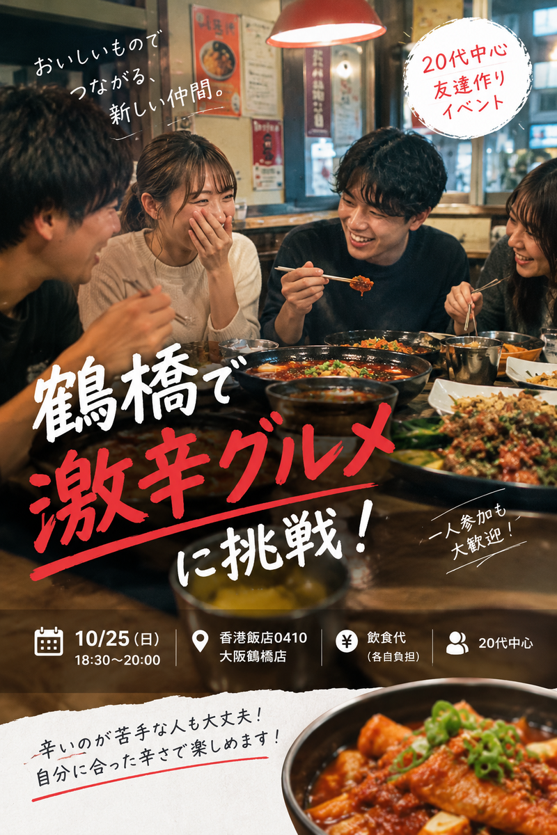 🌶鶴橋で激辛グルメに挑戦！一人参加も大歓迎！🌶