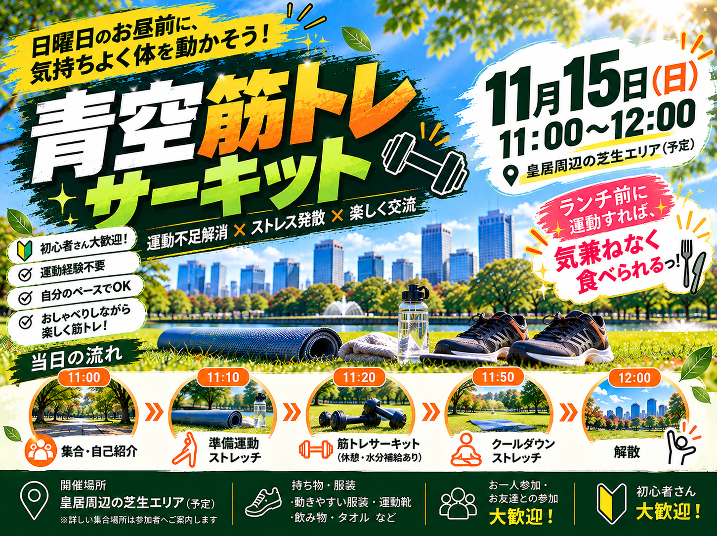 【初心者さん大歓迎🔰】青空筋トレサーキット💪in皇居