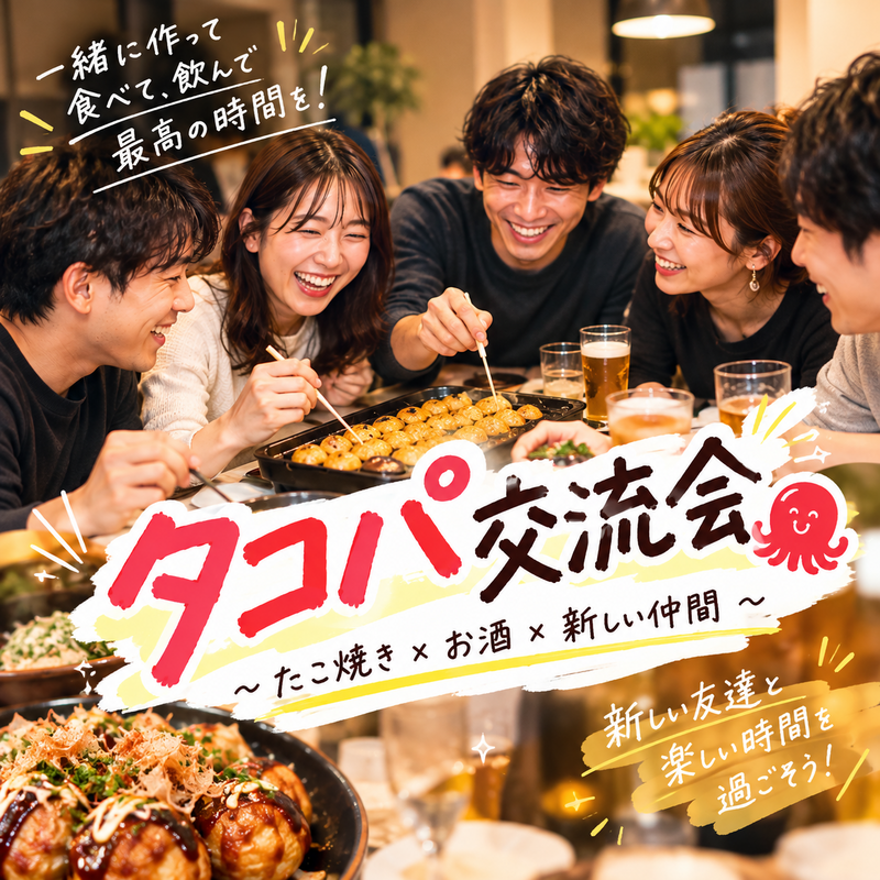 🐙【20代男女共同主催‼️】タコパ交流会！お酒も楽しみながら友達づくり♪ 初参加・一人参加大歓迎！