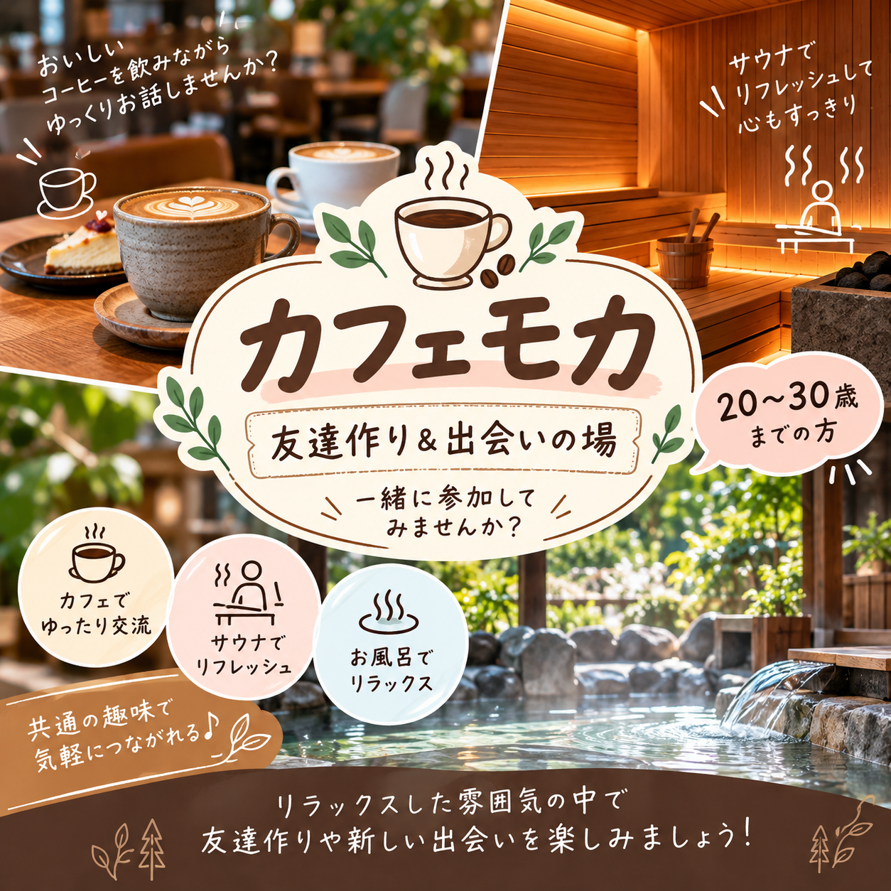 【10/31土曜・武蔵小金井　カフェ×お風呂サウナ】ゆったりリラックス＆会話を楽しむ友達作り会♨️☕️✨