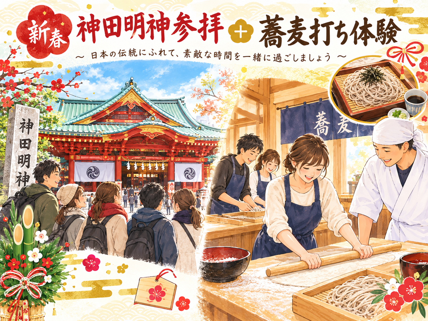 新年　神田明神参拝プラスそば打ち体験
2027年1月10日