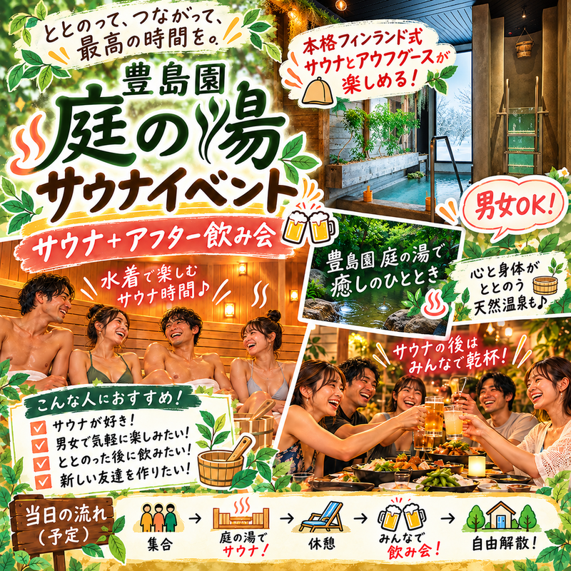 【男女ok】豊島園庭の湯でサウナ体験＋アフター飲み会！♨️🍻