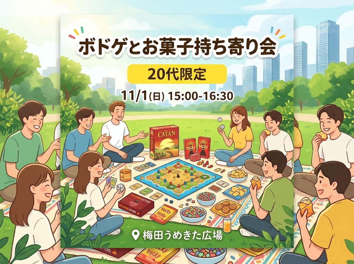 うめきた公園でボドゲ＆お菓子持ち寄りピクニック♪気軽にワイワイ話せる交流会（20代限定）