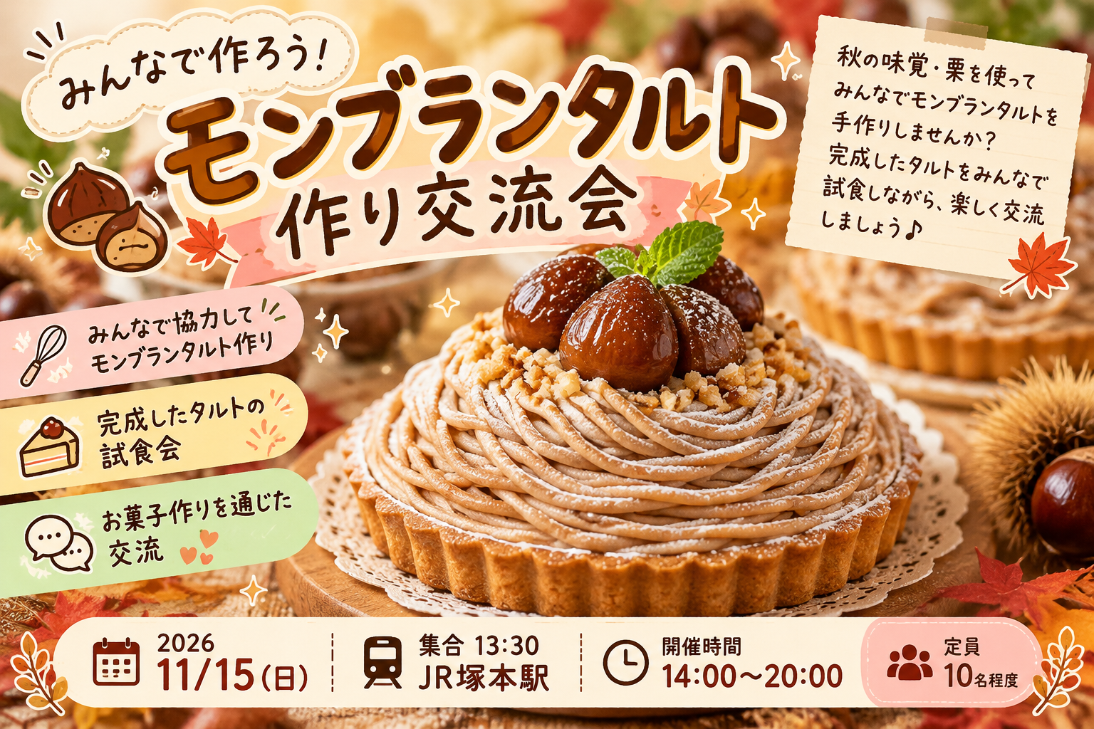【11/15(日)】🌰みんなで作ろう！モンブランタルト作り交流会🍰
