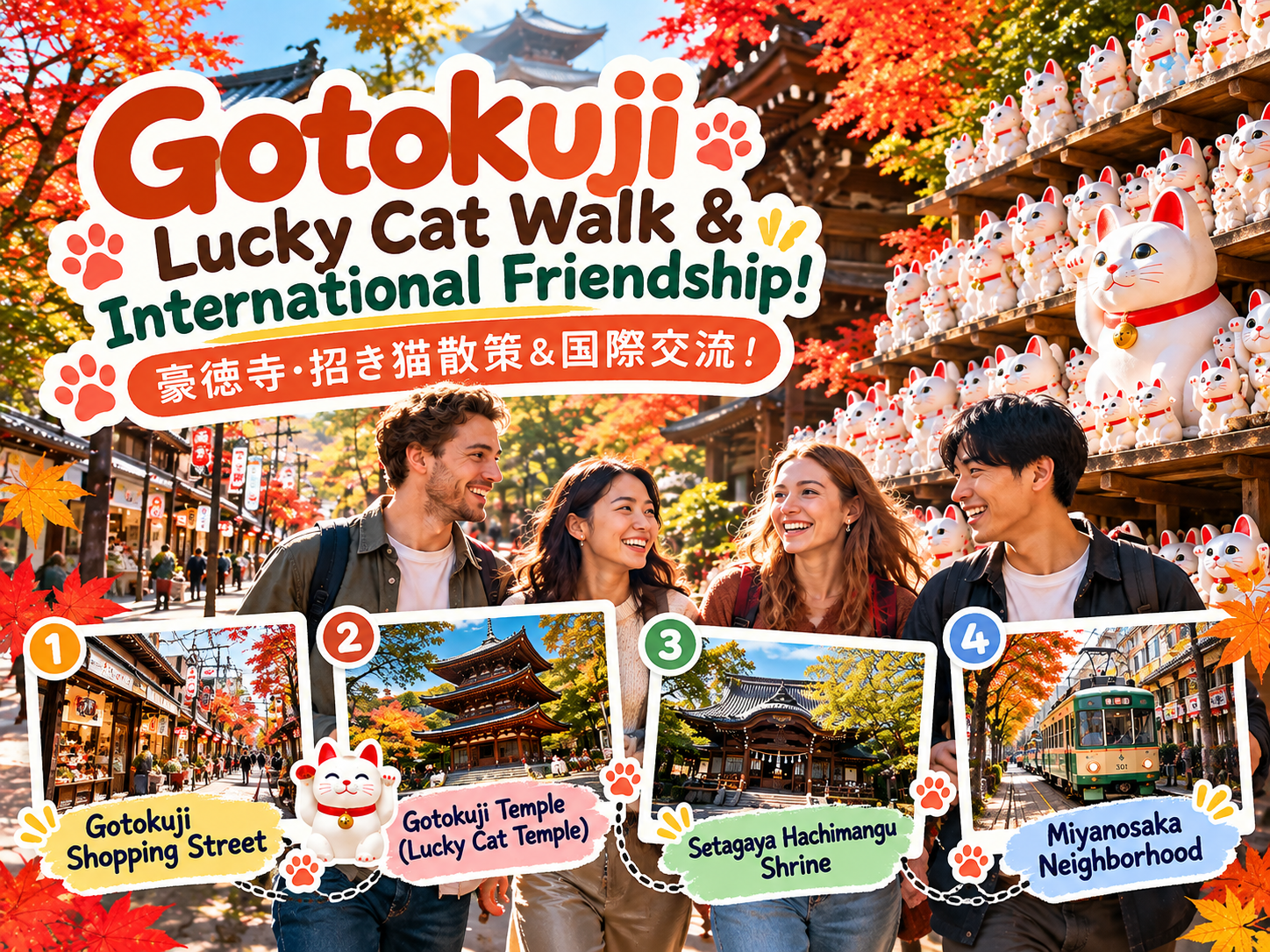 【11/14(土)開催】🐱招き猫いっぱいの豪徳寺散策🍁歴史ある神社＆世田谷街歩きで国際交流🌏✨