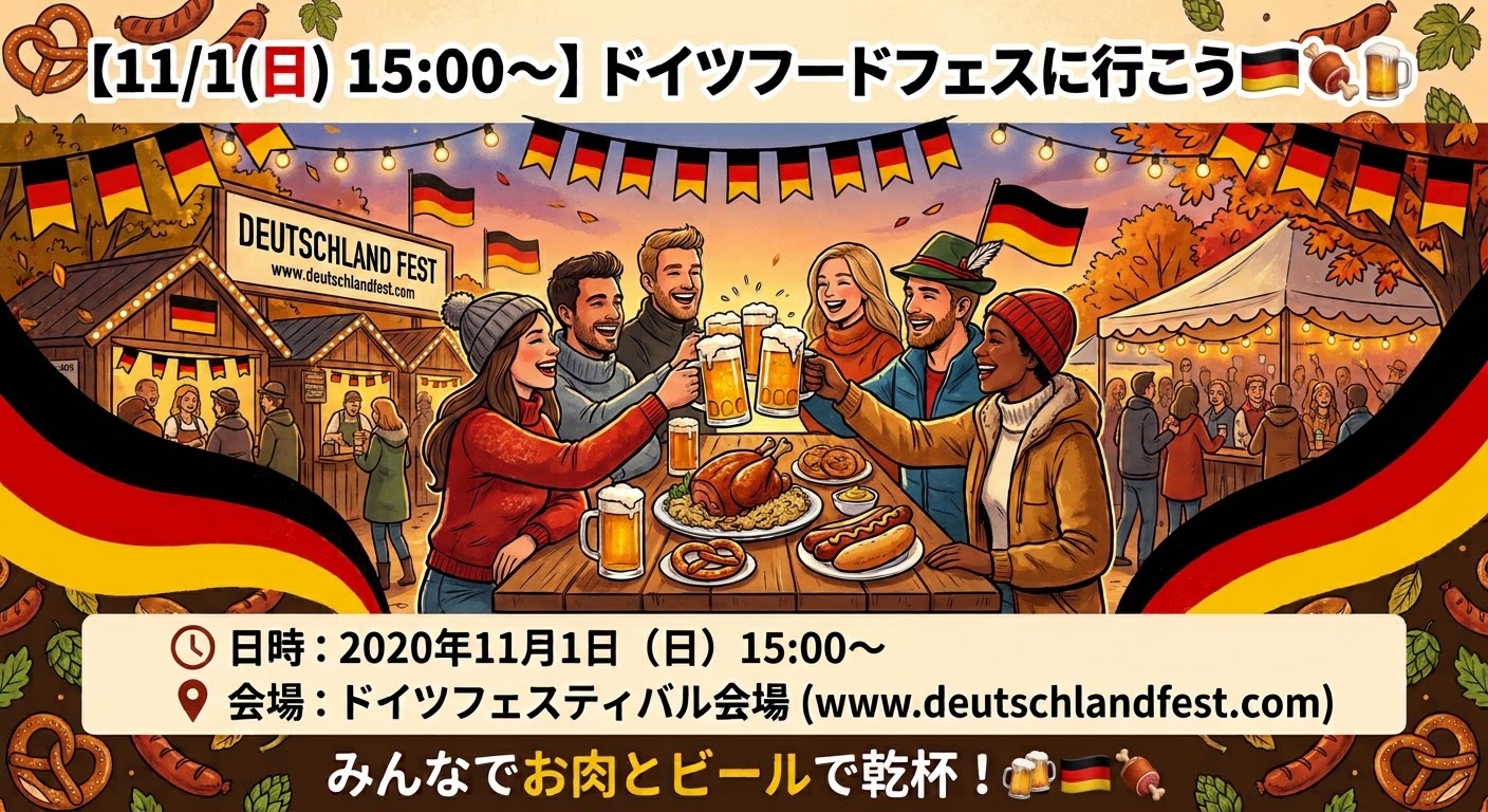 【11/1(日) 15:00〜】ドイツフードフェスに行こう🇩🇪🍖🍻